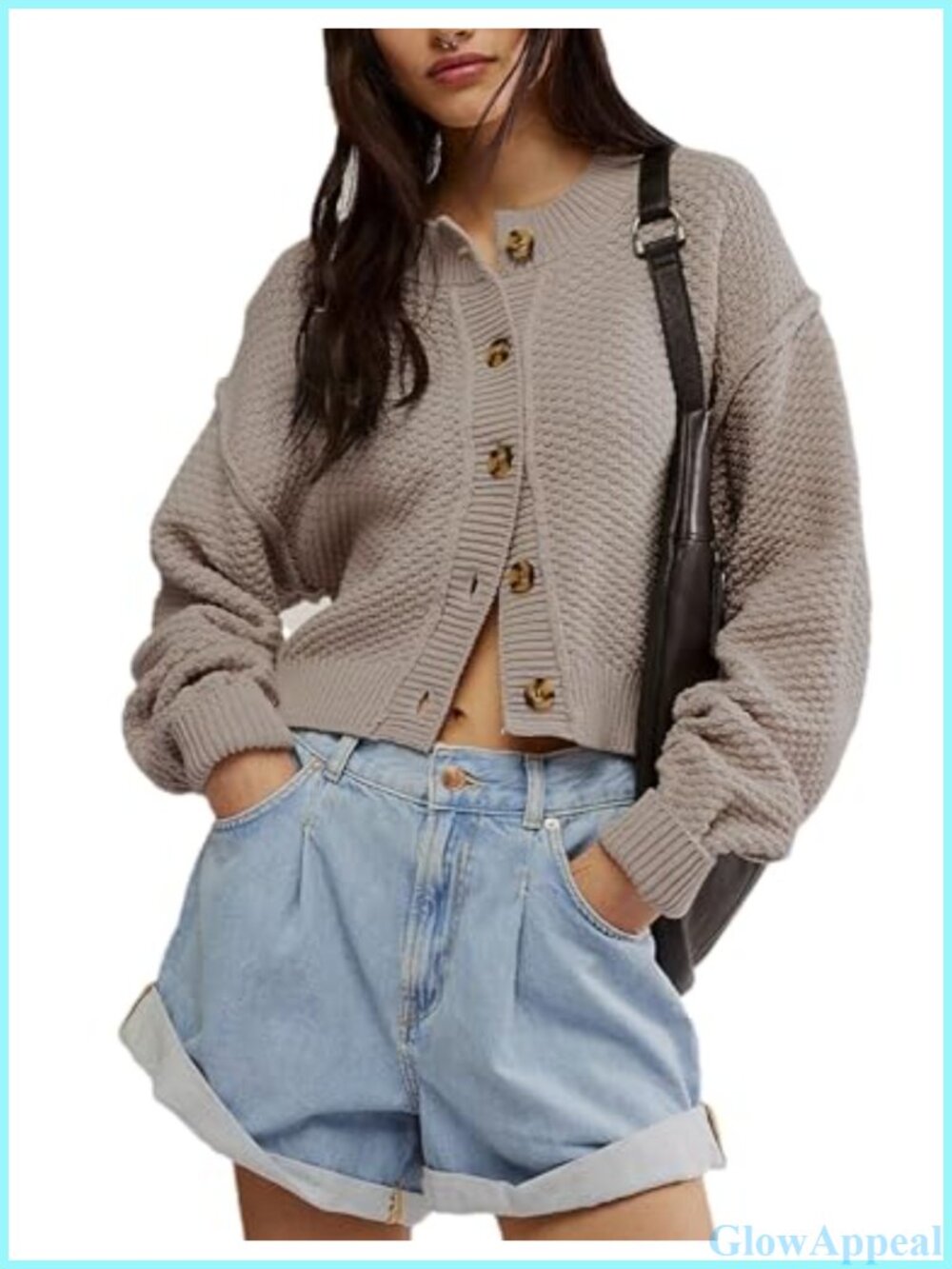 Oversized Cropped Button Down Knit Cardigan Sweater